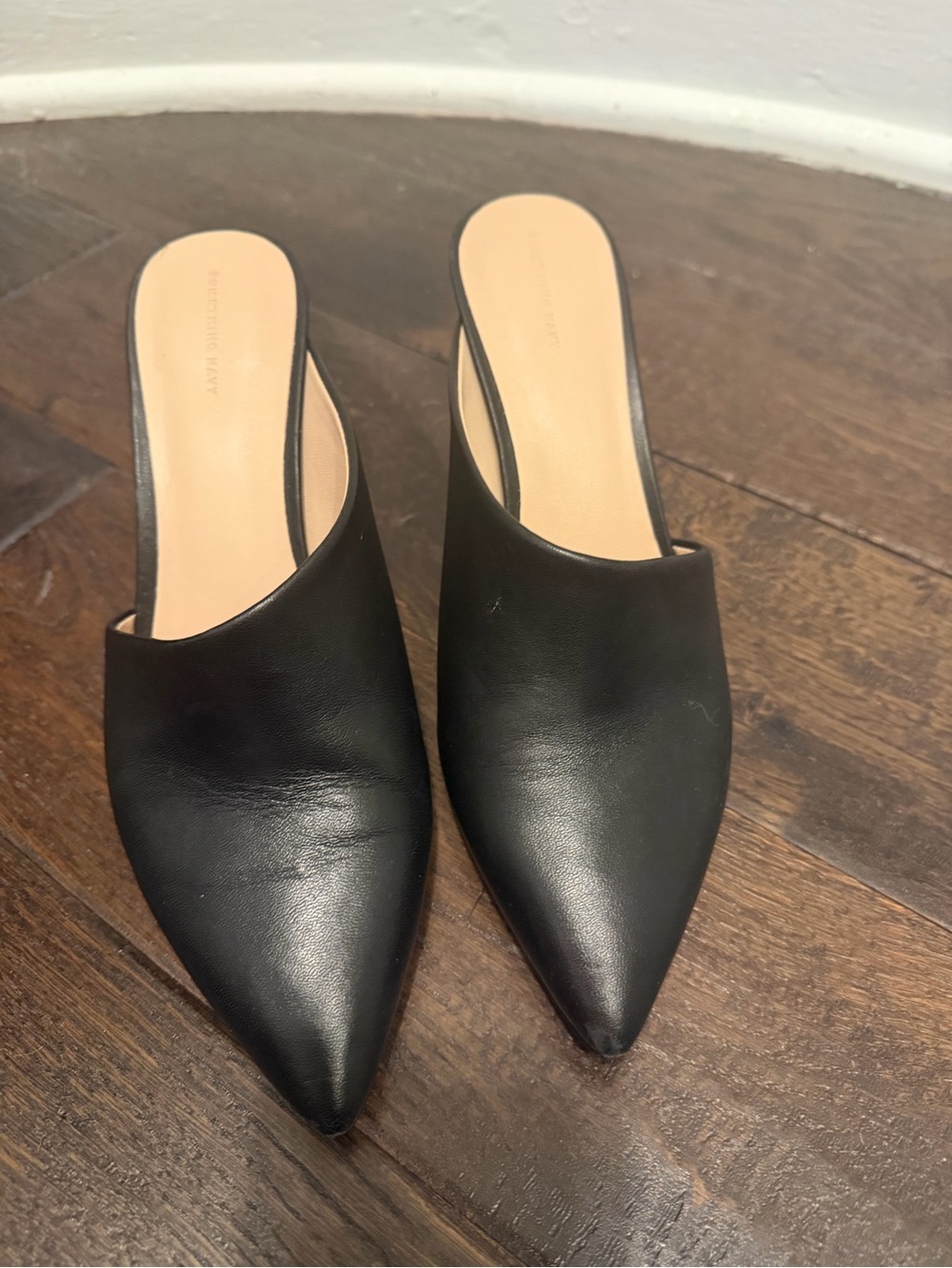 Something Navy Black Pointed-Toe Leather Mule